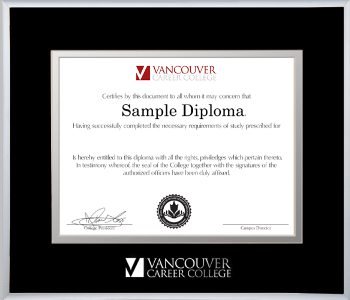 Satin silver metal diploma frame with double matting and silver embossed logo